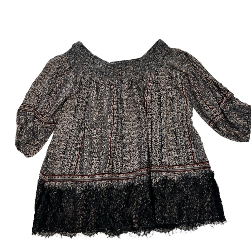 Anthropologie VANESSA VIRGINIA  Augusta Top Boho Off The Shoulder Black Lace